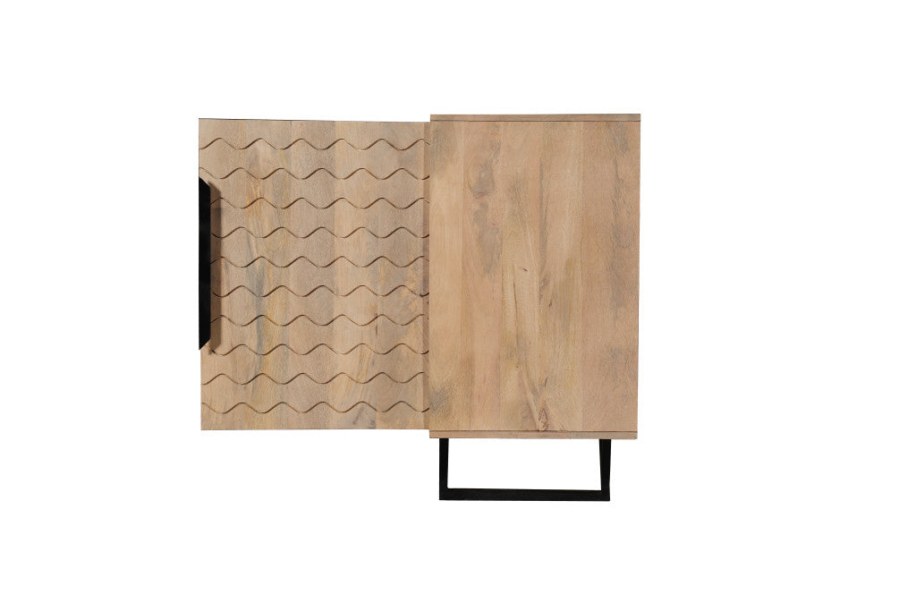 84" Beige Solid Wood Carved Geometric Sideboard with Four Doors