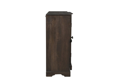 70" Dark Brown Solid Wood Carved Geometric Sideboard with Four Doors