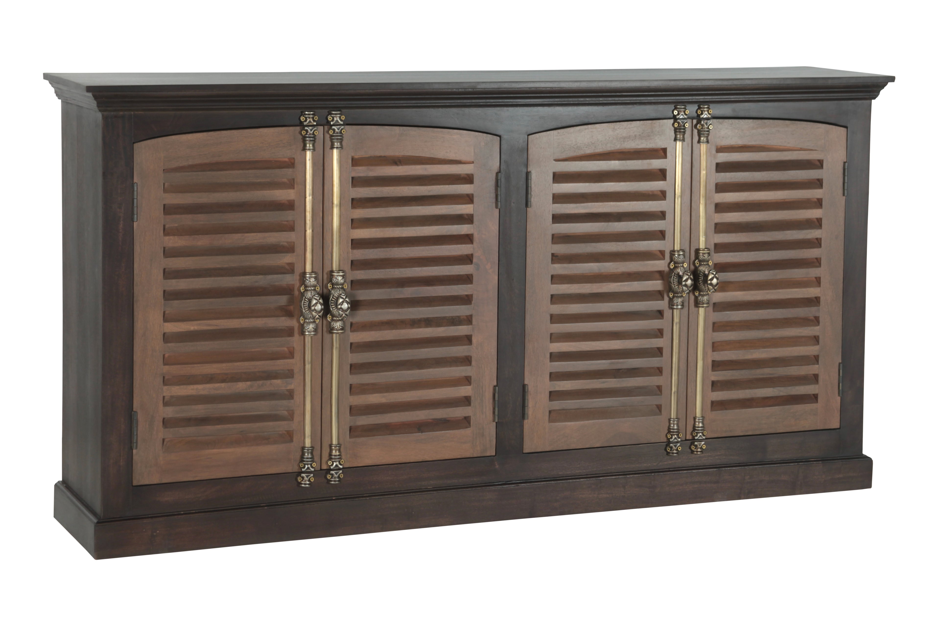 72" Dark Brown Solid Wood Shutter Style Sideboard with Four Doors