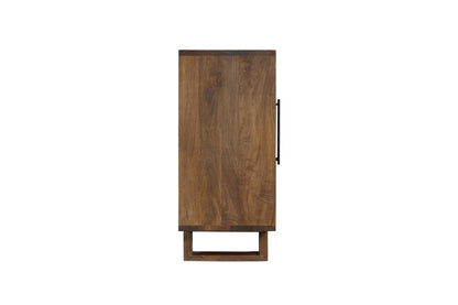83" Dark Brown Distressed Reclaimed Wood Three Drawer Sideboard with Four Doors
