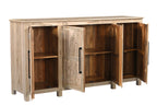 74" Natural Distressed Solid Wood Carved Floral Sideboard with Four Doors