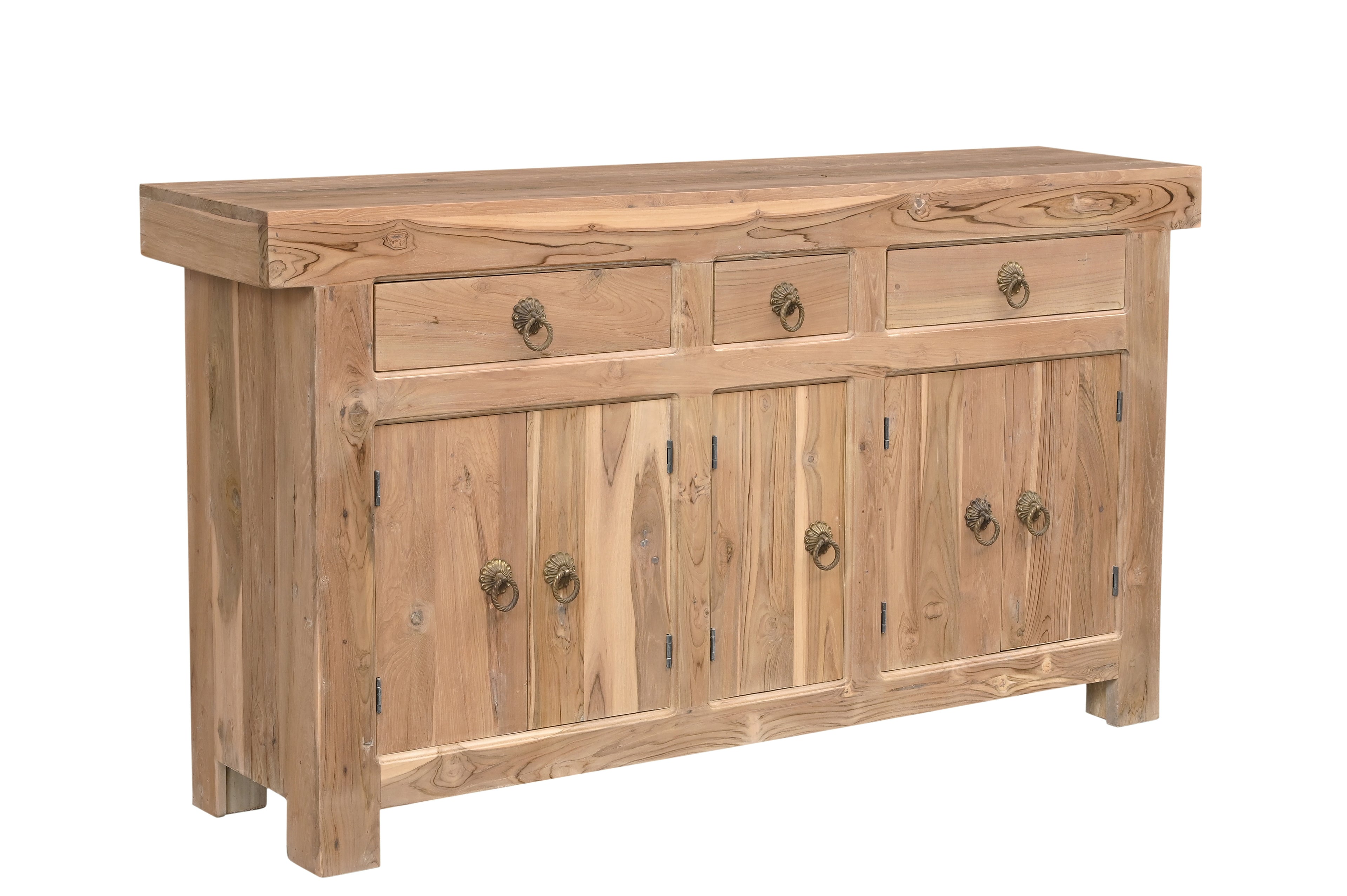 72" Natural Solid Wood Three Drawer Sideboard with Five Doors