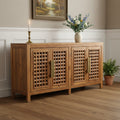 71" Brown Solid Wood Carved Geometric Sideboard with Four Doors
