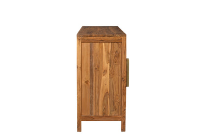 71" Brown Solid Wood Carved Geometric Sideboard with Four Doors