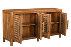 71" Brown Solid Wood Carved Geometric Sideboard with Four Doors