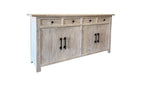 79" White Distressed Solid Wood Paneled Four Drawer Sideboard with Four Doors