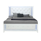 White Faux Crystal Bling Wood And Tufted Cotton Lighted Queen Bed Frame