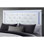 White Faux Crystal Bling Wood And Tufted Cotton Lighted Queen Bed Frame