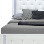 White Faux Crystal Bling Wood And Tufted Cotton Lighted Queen Bed Frame