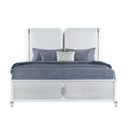 Gray and White Wood And Upholstery Lighted King Bed Frame