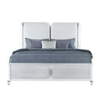 Gray and White Wood And Upholstery Lighted King Bed Frame