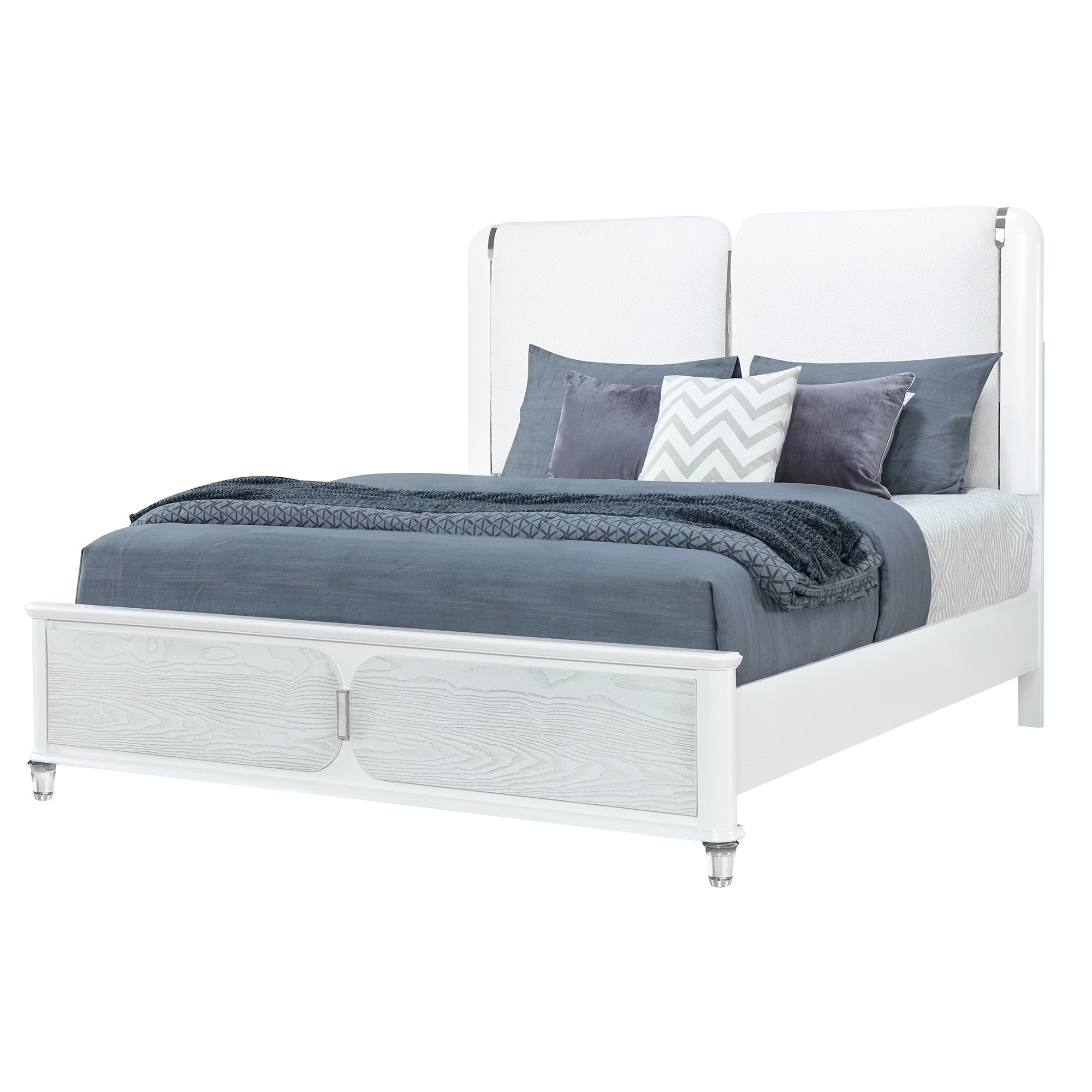 Gray and White Wood And Upholstery Lighted King Bed Frame