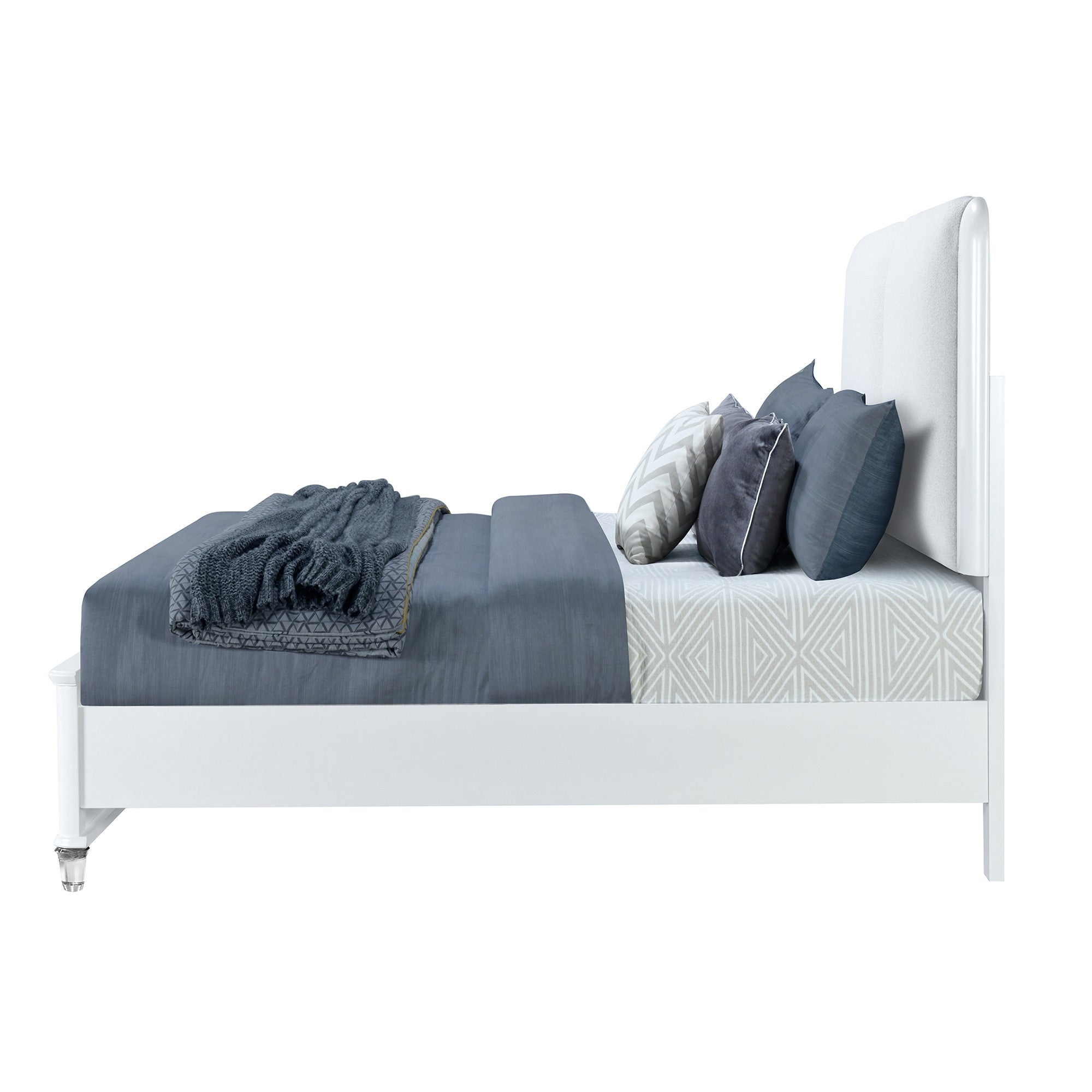 Gray and White Wood And Upholstery Lighted Queen Bed Frame