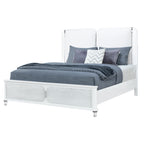 Gray and White Wood And Upholstery Lighted Queen Bed Frame
