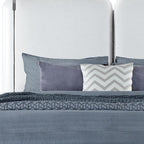 Gray and White Wood And Upholstery Lighted Queen Bed Frame