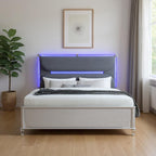 Silver and Gray Wood And Upholstery Lighted King Bed Frame
