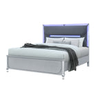 Silver and Gray Wood And Upholstery Lighted King Bed Frame