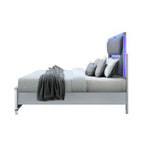 Silver and Gray Wood And Upholstery Lighted Queen Bed Frame