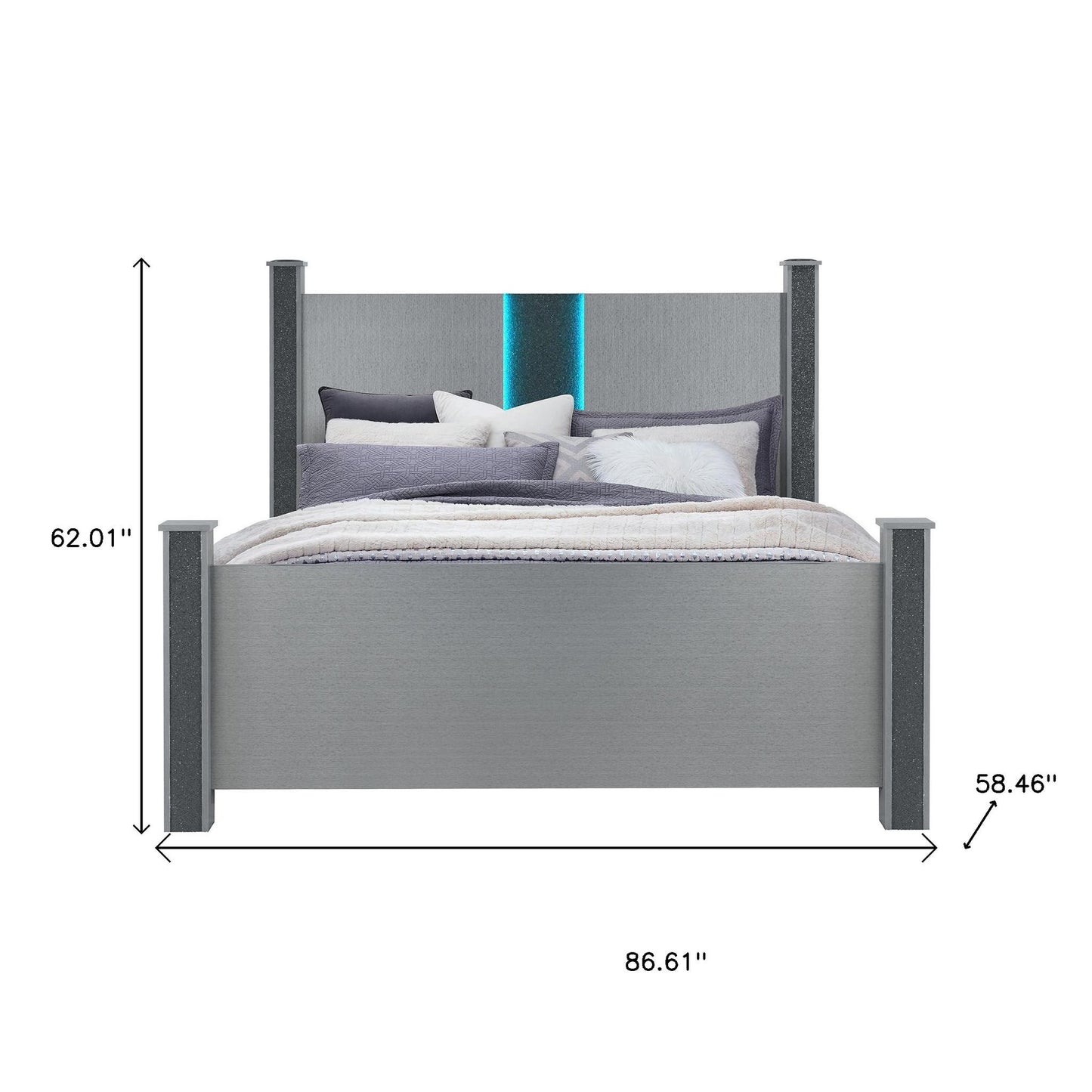 Silver Wood And Faux Crystals Lighted Full Four Poster Bed Frame