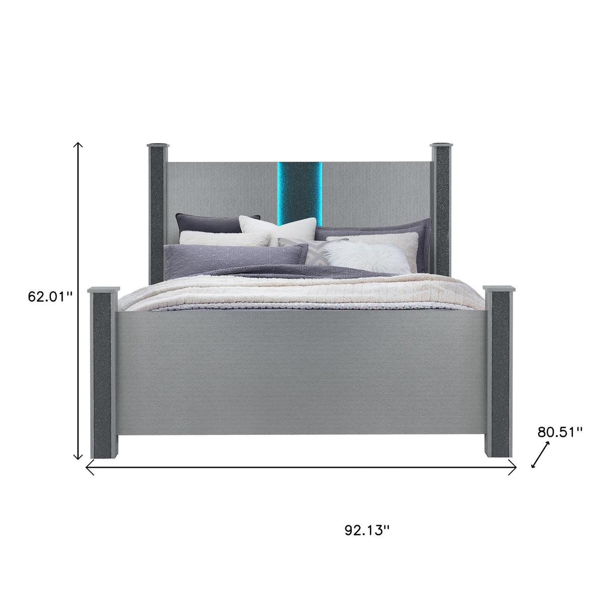 Silver Wood And Faux Crystals Lighted King Four Poster Bed Frame