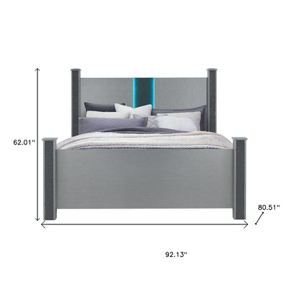 Silver Wood And Faux Crystals Lighted King Four Poster Bed Frame