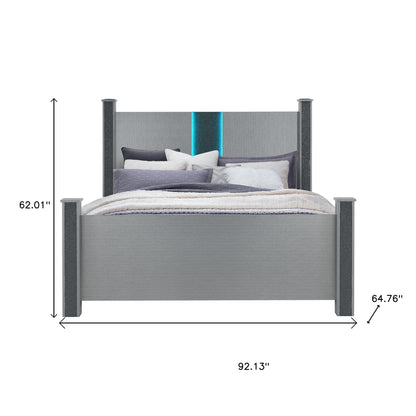 Silver Wood And Faux Crystals Lighted Queen Four Poster Bed Frame