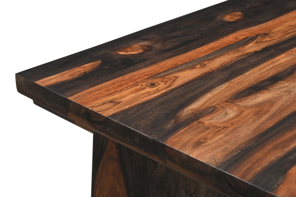 54" Dark Brown Solid Wood Writing Desk and Bookshelf Set With Three Drawers