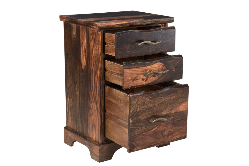 54" Dark Brown Solid Wood Writing Desk and Bookshelf Set With Three Drawers