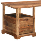 68" Brown Solid Wood Writing Desk and Bookshelf Set With Four Drawers