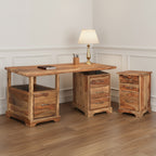 68" Brown Solid Wood Writing Desk and Bookshelf Set With Four Drawers