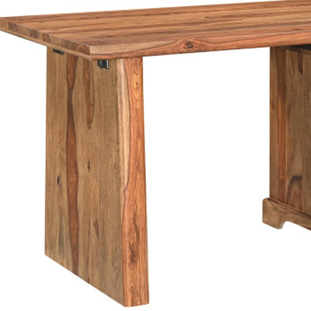 54" Brown Solid Wood Writing Desk and Bookshelf Set With Three Drawers