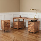 69" Brown Solid Wood Writing Desk and Bookshelf Set With Four Drawers