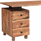 69" Brown Solid Wood Writing Desk and Bookshelf Set With Four Drawers