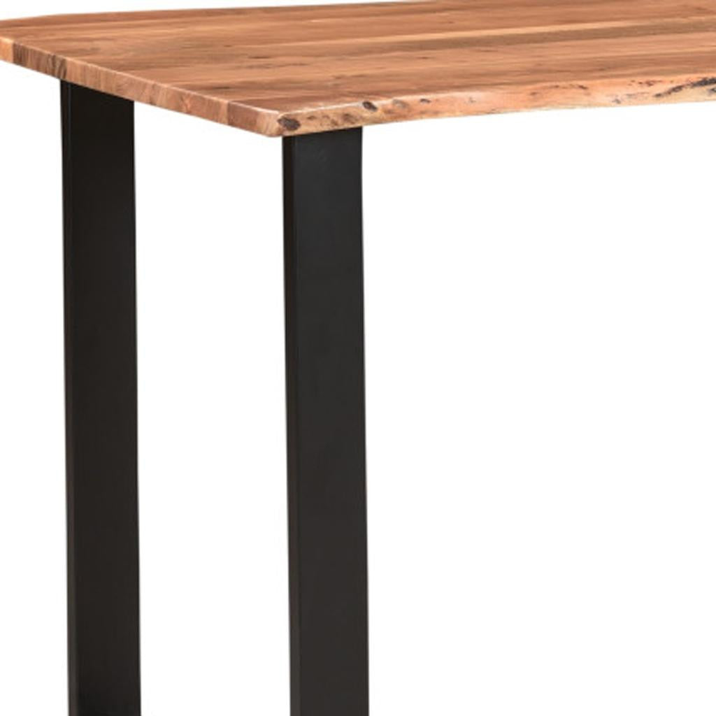 54" Brown and Black Solid Wood and Metal Wall Mounted Writing Desk and Bookshelf Set With Three Drawers