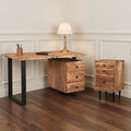 54" Brown and Black Solid Wood and Metal Writing Desk and Bookshelf Set With Three Drawers