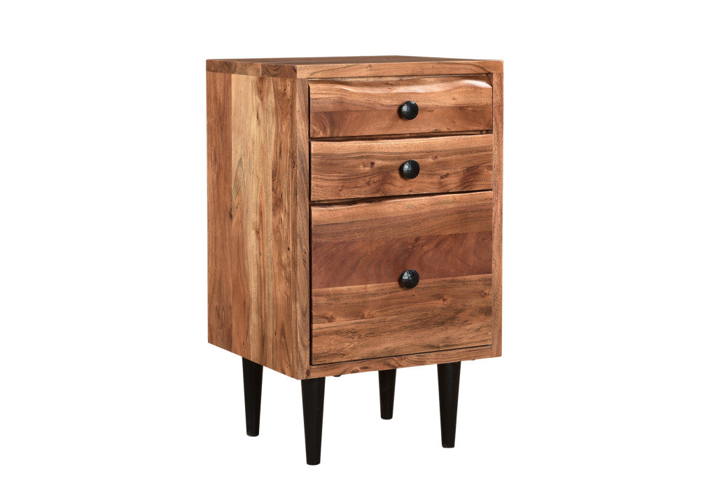 54" Brown and Black Solid Wood and Metal Writing Desk and Bookshelf Set With Three Drawers