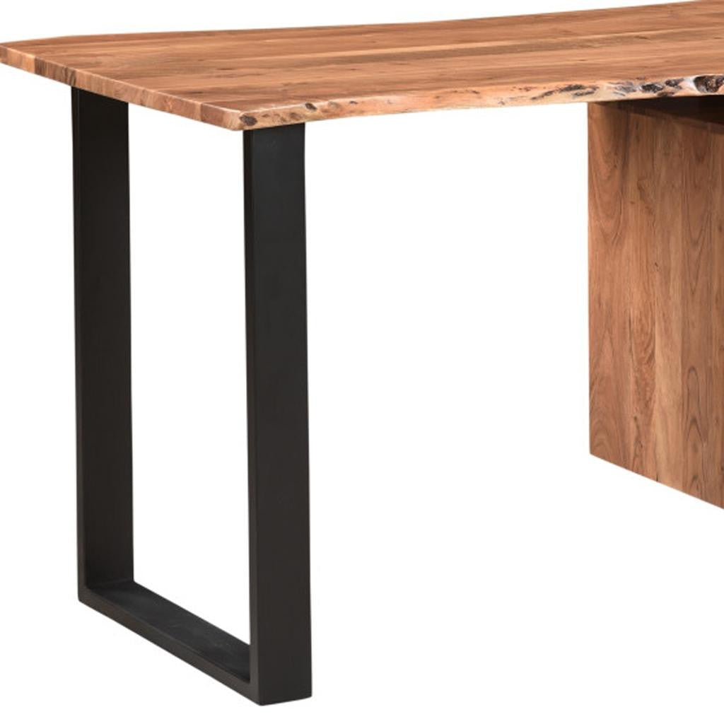 54" Brown and Black Solid Wood and Metal Writing Desk and Bookshelf Set With Three Drawers