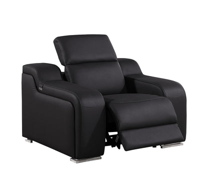 41" Black Italian Leather Wall Hugger Recliner With USB