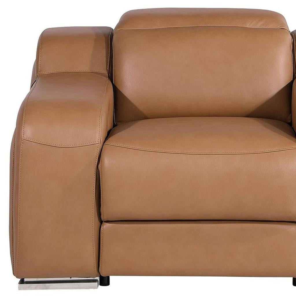 41" Chestnut Italian Leather Wall Hugger Recliner With USB