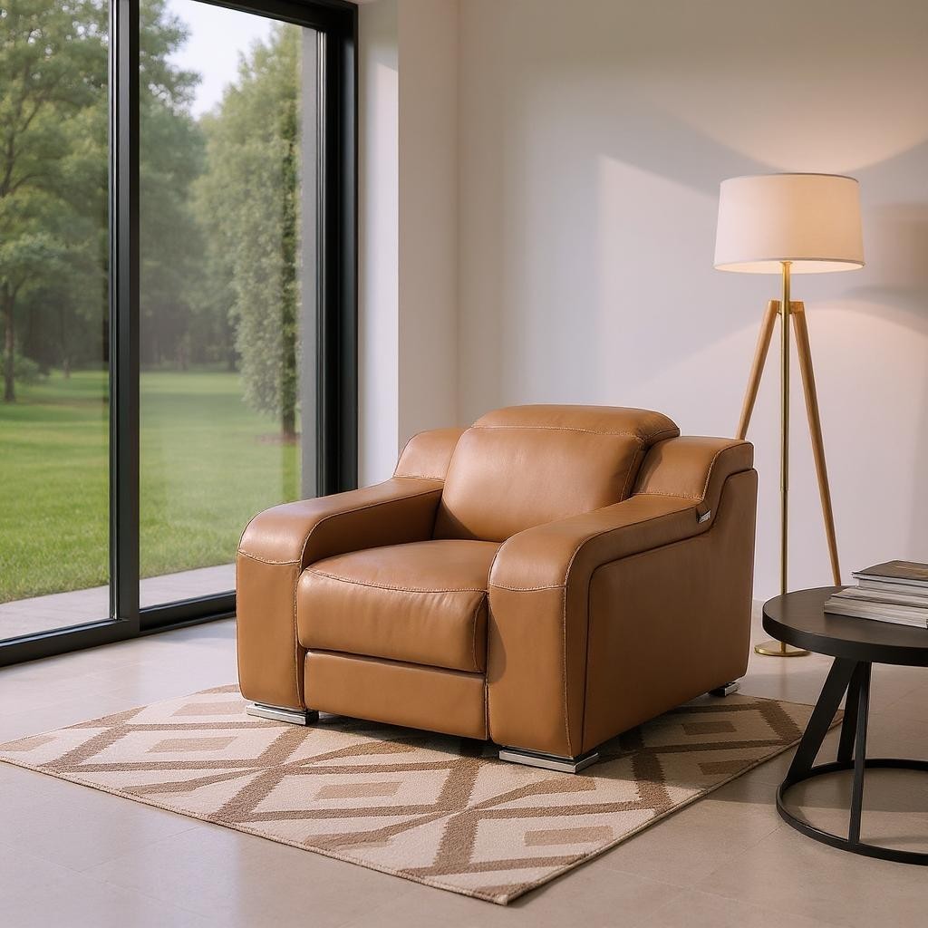 41" Chestnut Italian Leather Wall Hugger Recliner With USB