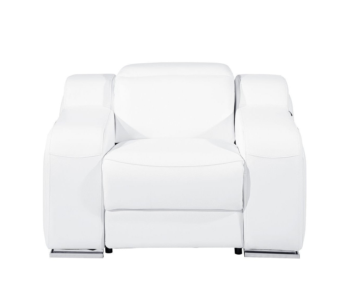 41" White Italian Leather Wall Hugger Recliner With USB