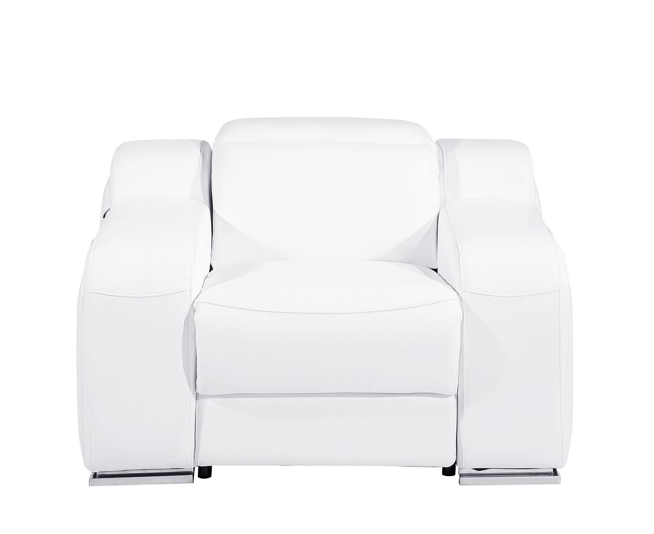 41" White Italian Leather Wall Hugger Recliner With USB