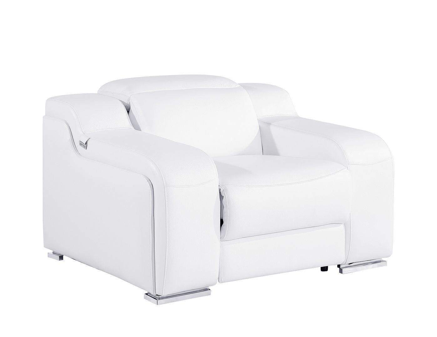 41" White Italian Leather Wall Hugger Recliner With USB