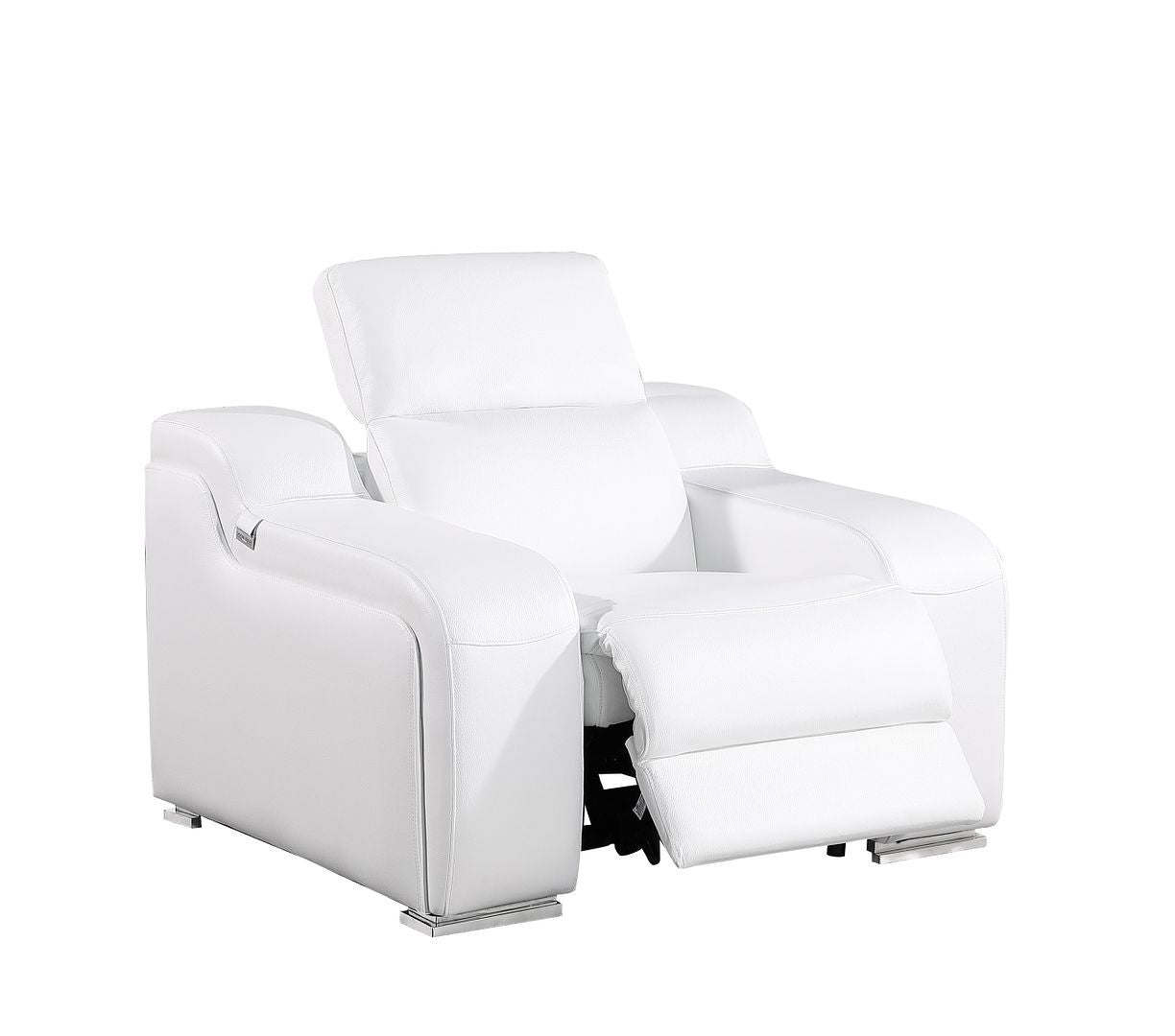 41" White Italian Leather Wall Hugger Recliner With USB