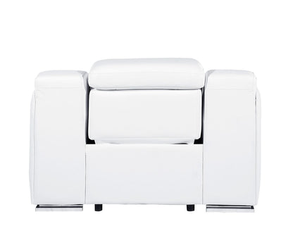41" White Italian Leather Wall Hugger Recliner With USB