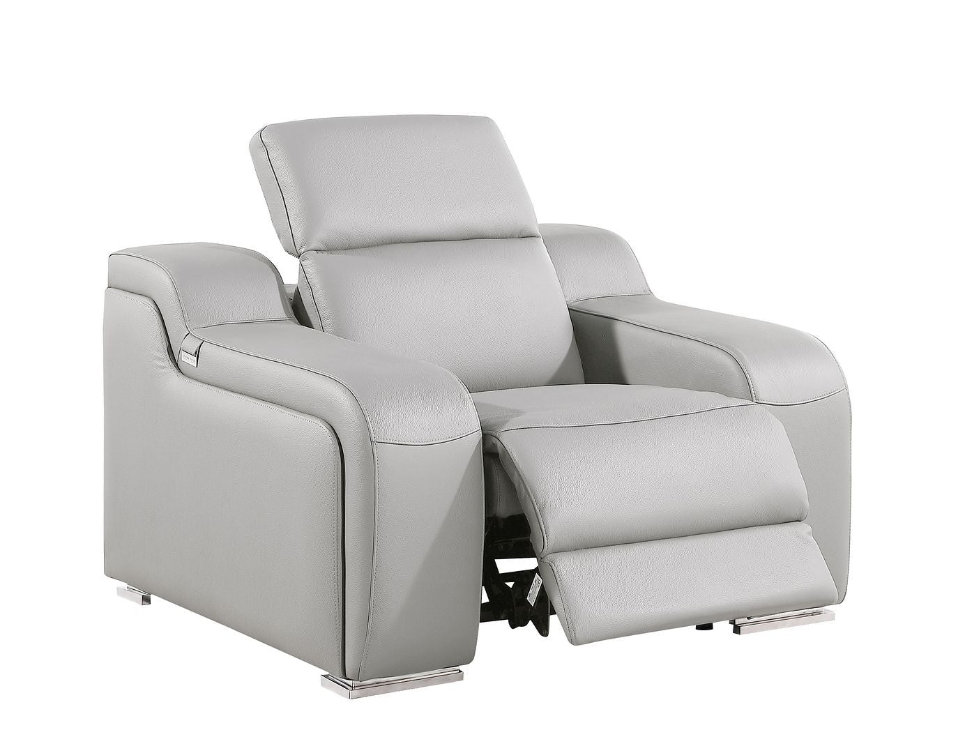 41" Light Gray Italian Leather Wall Hugger Recliner With USB