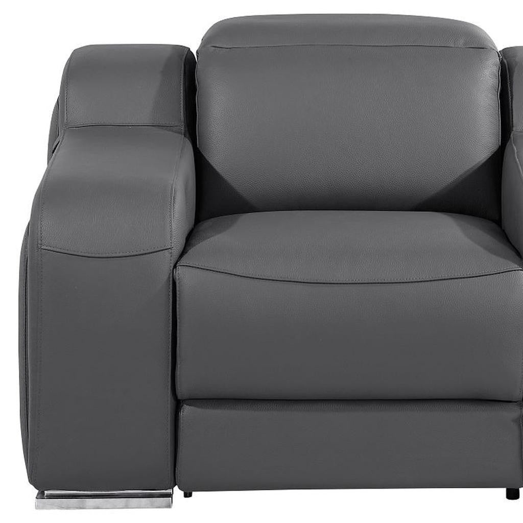 41" Dark Gray Italian Leather Wall Hugger Recliner With USB