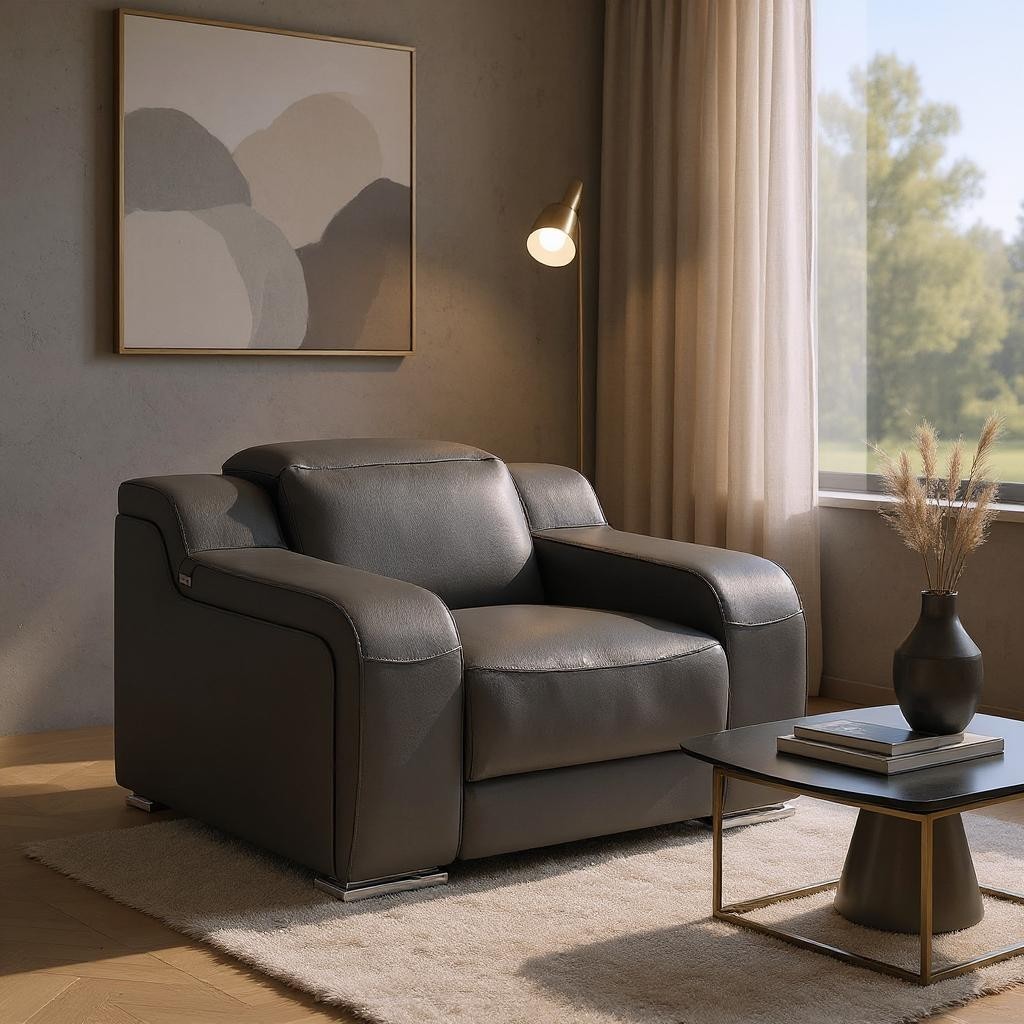 41" Dark Gray Italian Leather Wall Hugger Recliner With USB