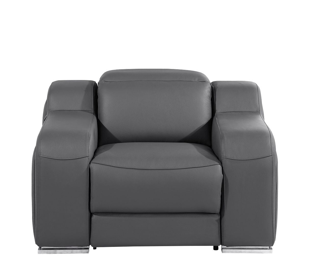 41" Dark Gray Italian Leather Wall Hugger Recliner With USB