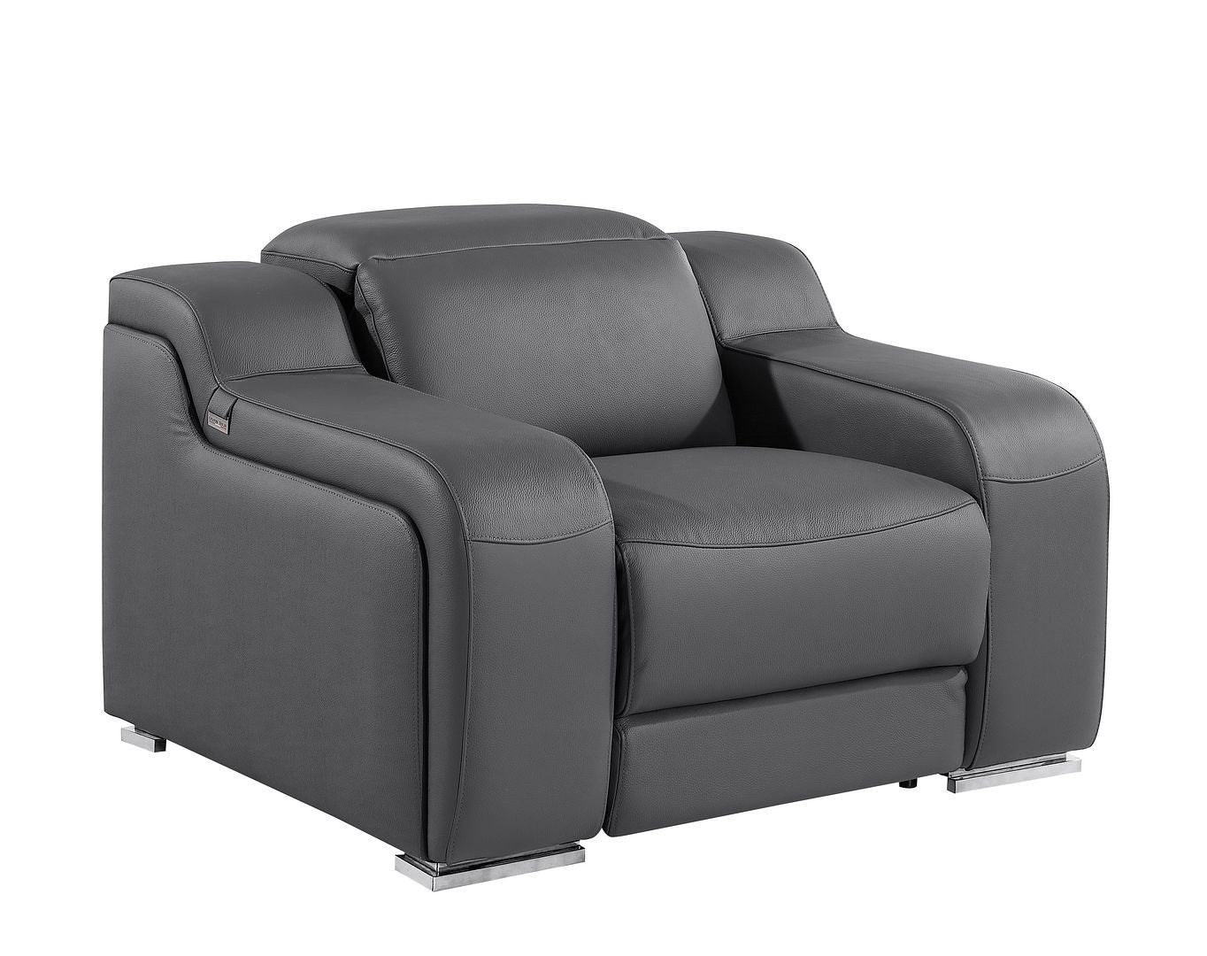 41" Dark Gray Italian Leather Wall Hugger Recliner With USB